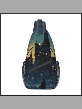Goth Wizard Castle Sling Bag Crossbody Backpack Polyester Small Daypack